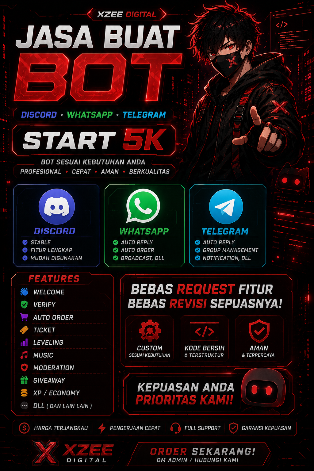 Bot Custom ( Whatsapp, Discord, Telegram)